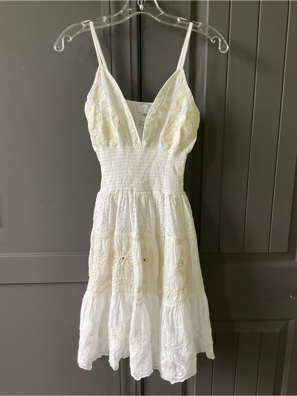 AREA White Eyelet Spaghetti-Strap Mini Dress